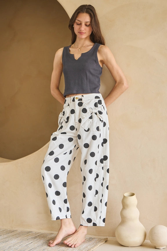 Connect the Dots Polka Dot Barrel Denim Pants