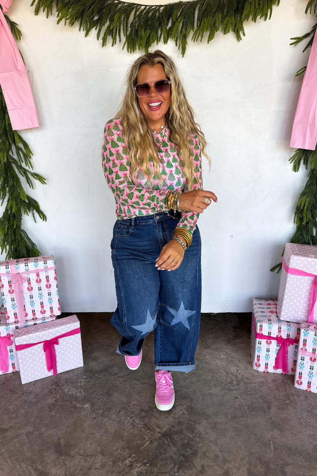 Christmas Tree Mesh Top PInk