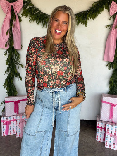Christmas Floral Mesh Top
