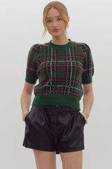 Under the Mistletoe Plaid Sweater Green