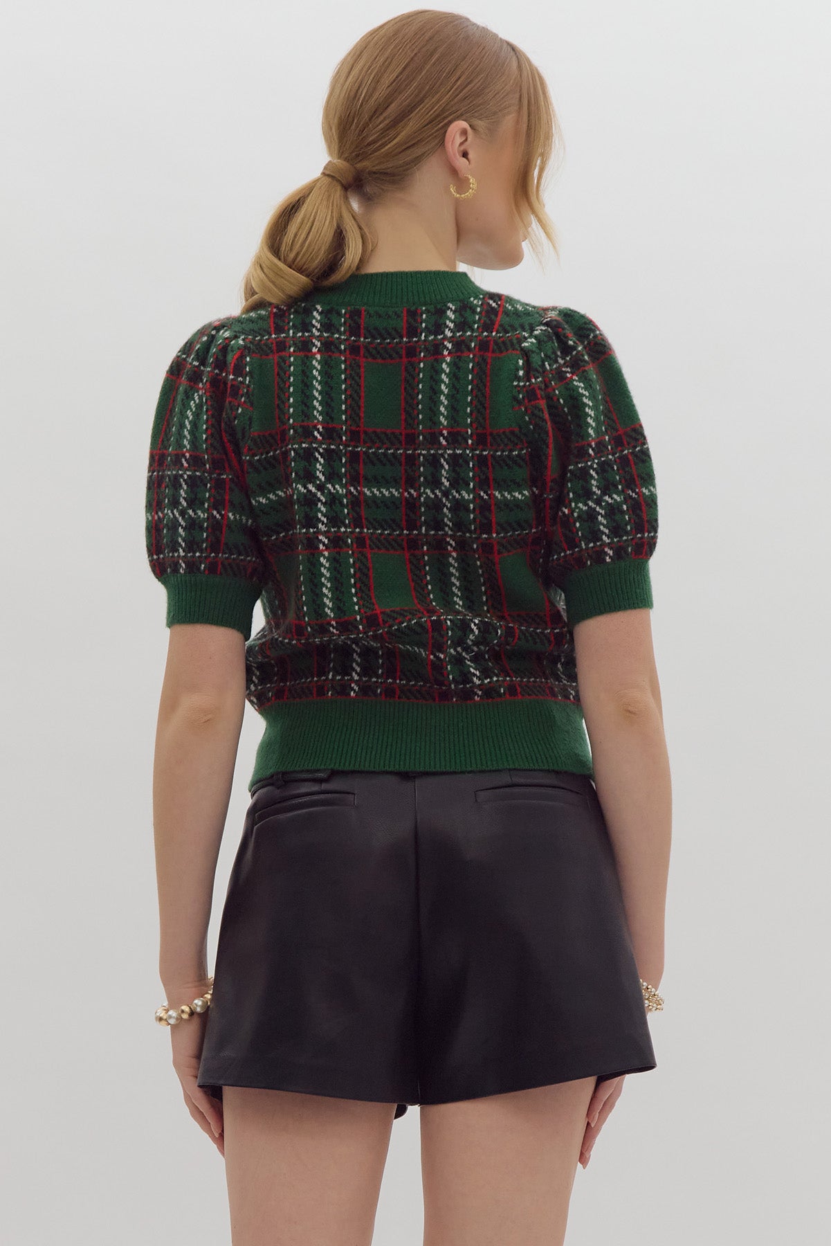 Under the Mistletoe Plaid Sweater Green