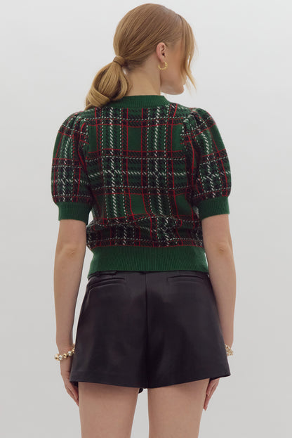 Under the Mistletoe Plaid Sweater Green