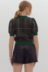 Under the Mistletoe Plaid Sweater Green