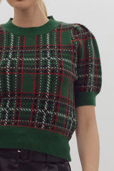 Under the Mistletoe Plaid Sweater Green