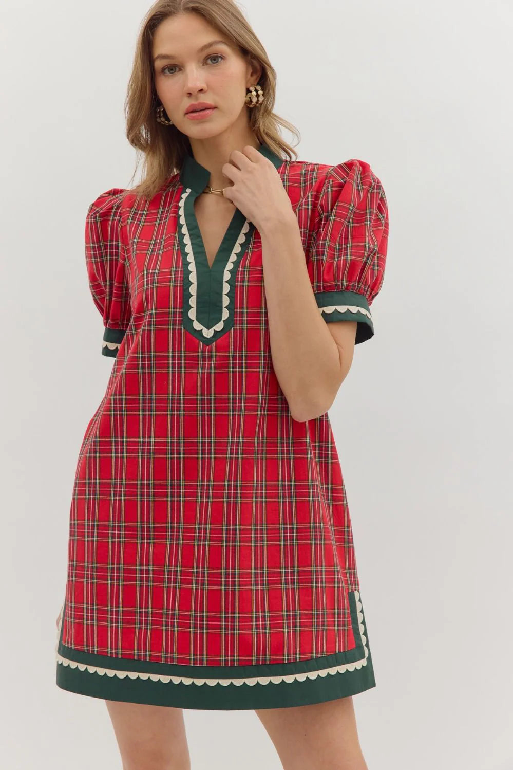 Mistletoe and Holly Plaid Shift Dress