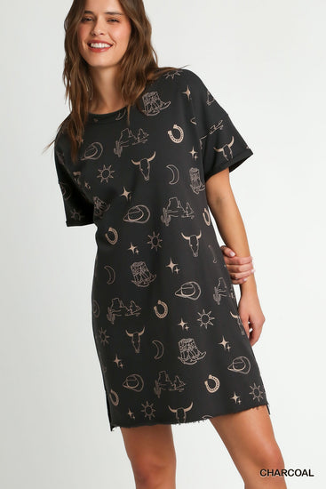 Howdy Graphic Dress Charcoal