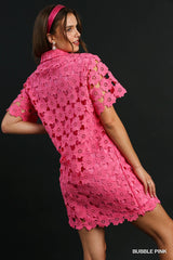 Floral Lace Collard Dress Pink