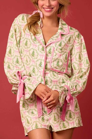 Satin Christmas Tree & Bow Pajama Set