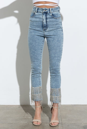 Rhinestone Fringe Crop Jeans