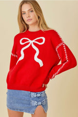 Red Stitched Bow Sweater Red