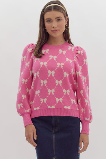 Bow Knit Sweater Pink