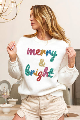 Merry & Bright Tinsel Sweater White