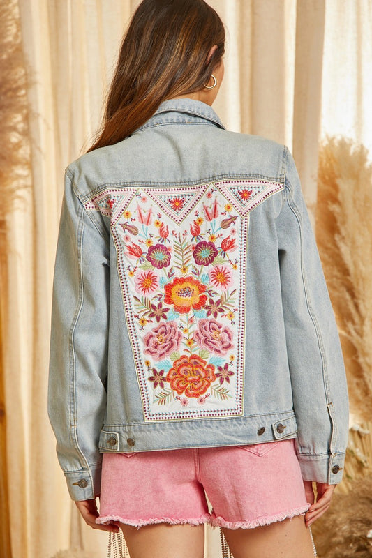 Savanna Jane Embroidered Denim Jacket Light Wash