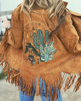 Cactus Embroidered Faux Suede Jacket