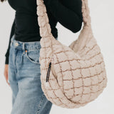 Carmen Quilted Hobo Tote Bag Tan