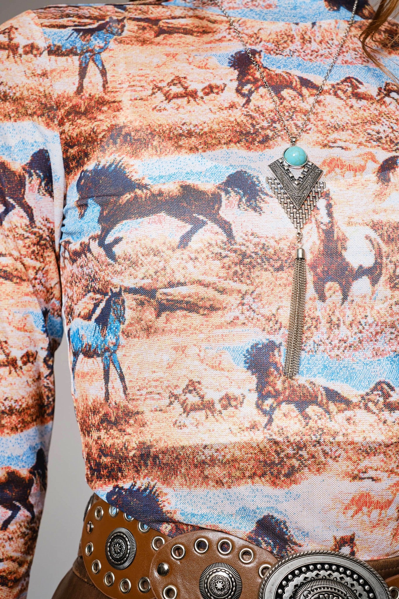 Western Mesh Mock Neck Top