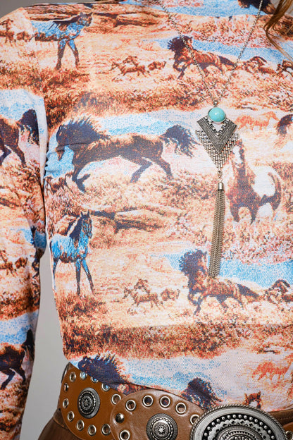 Western Mesh Mock Neck Top