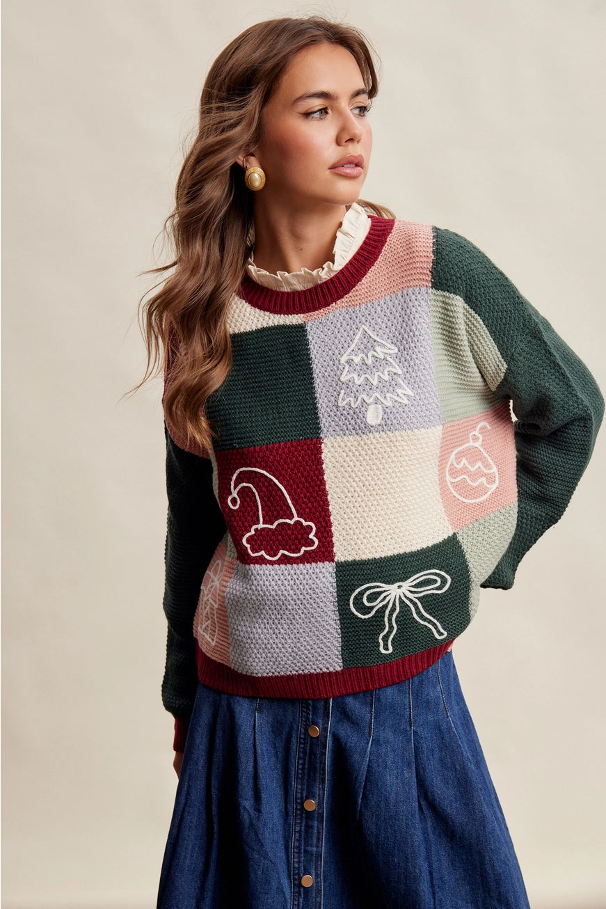 Holiday Patchwork Knit Sweater