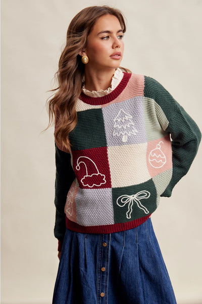 Holiday Patchwork Knit Sweater