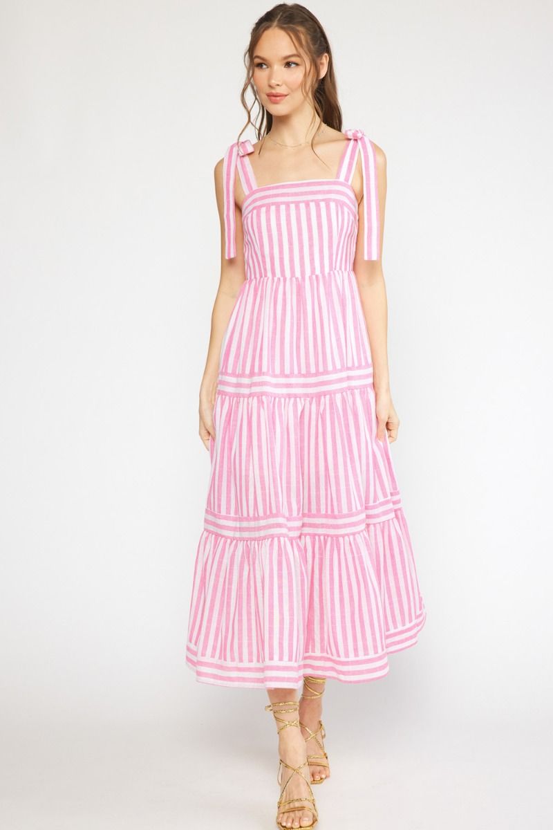 Pink striped outlet midi dress