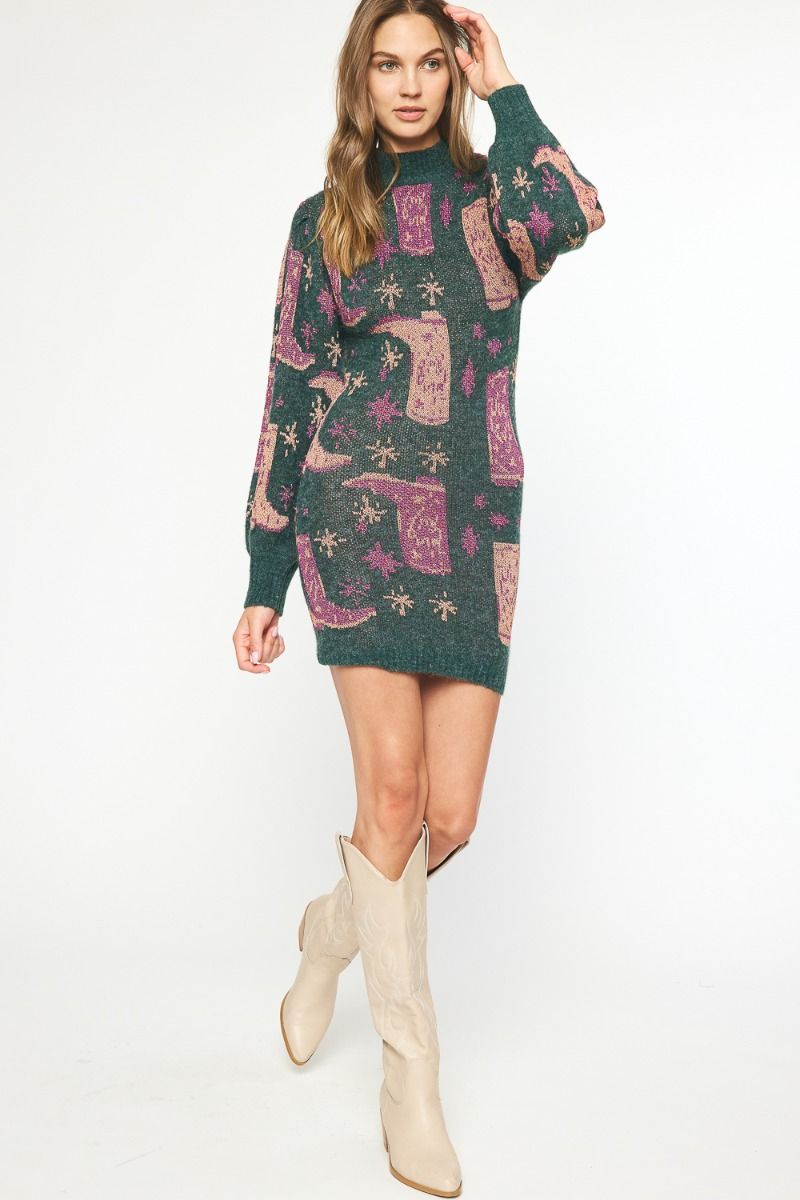 Rhinestone Cowgirl Dress Green