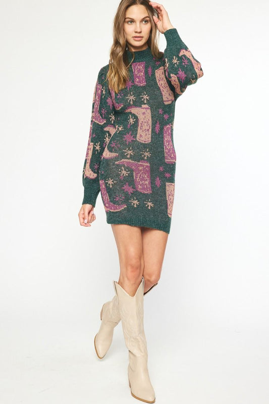 Rhinestone Cowgirl Dress Green