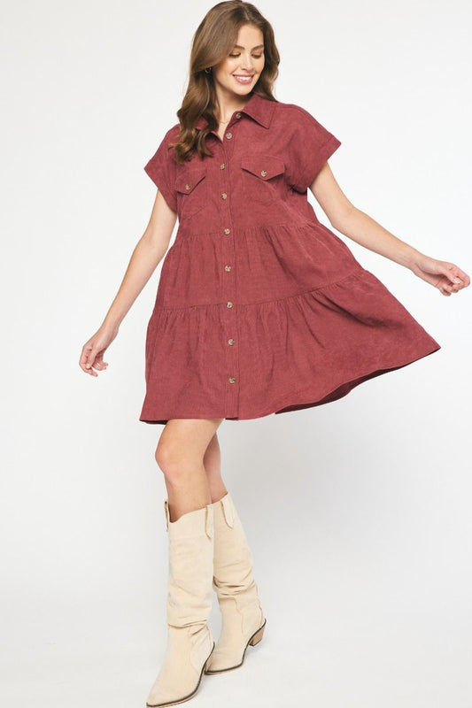 Perfect Patch Corduroy Dress Cranberry