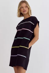 Sequin Stripe Dress Black