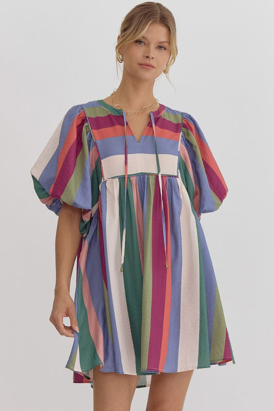 Denim Rainbow Stripe Dress