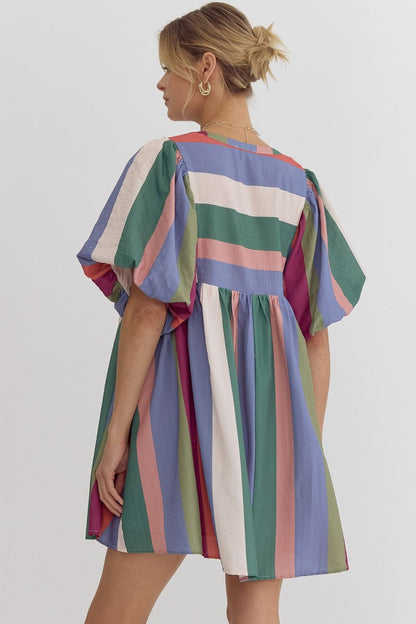 Denim Rainbow Stripe Dress