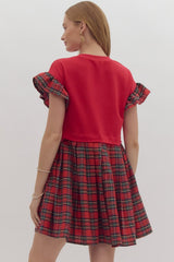 Holiday Bow Plaid Dress Red