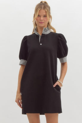 Ruffle Neck Dress Black