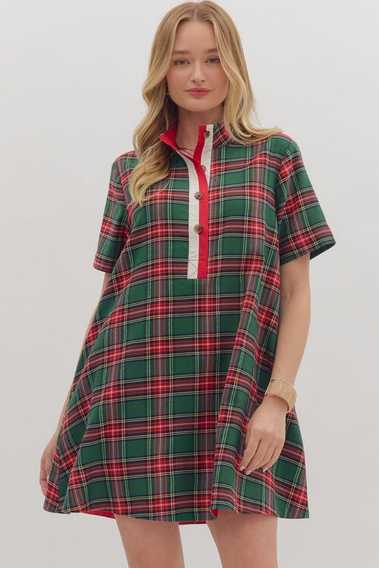 Tis The Season Plaid Dress Green