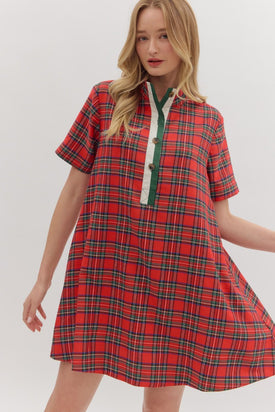 Tis The Season Plaid Dress Red