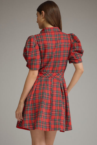 Pretty in Plaid Puff Sleeve Dress Red