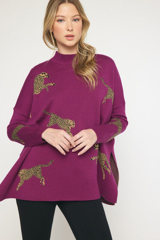 Poncho Tunic Sweater Plum