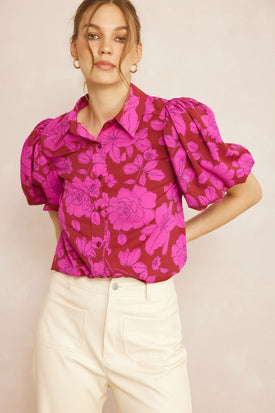 Floral Puff Sleeve Top Pink