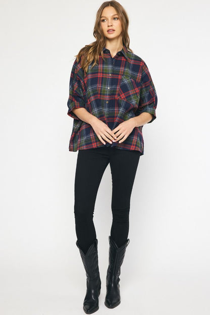 Fall Plaid Top Navy