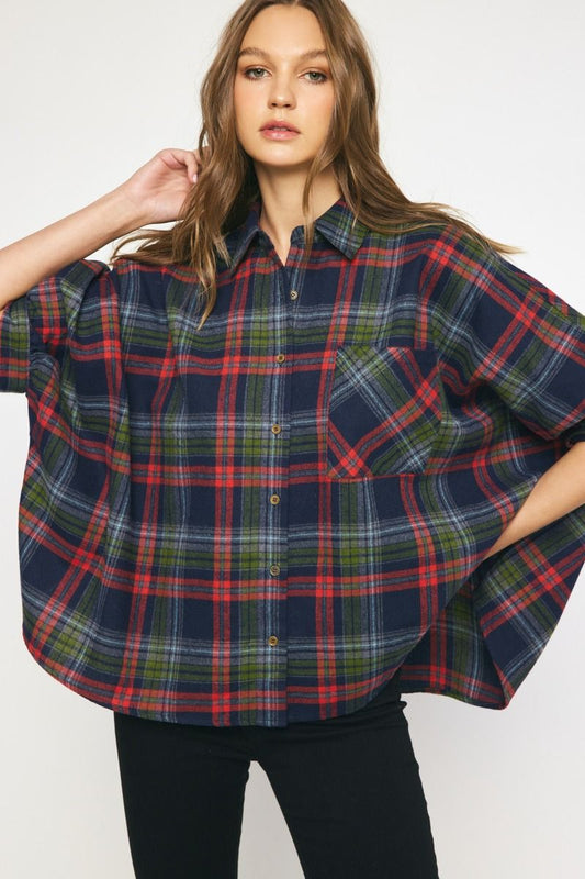 Fall Plaid Top Navy
