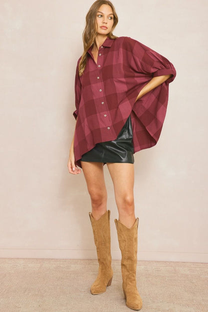 Checkered Fall Top Burgundy