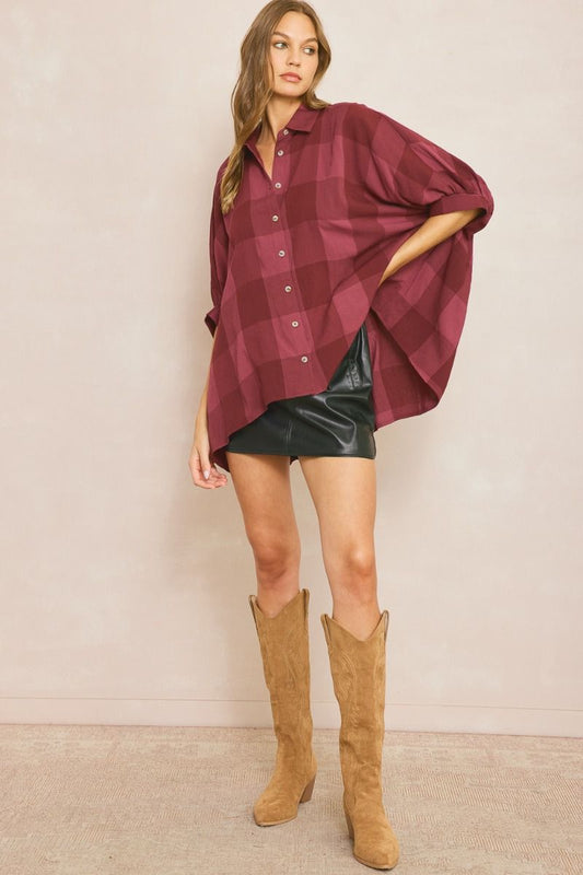 Checkered Fall Top Burgundy