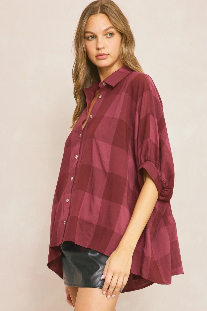Checkered Fall Top Burgundy
