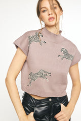 Cheetah Short Sleeve Sweater Mocha