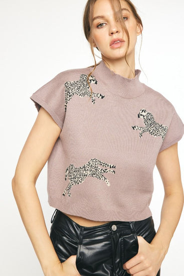 Cheetah Short Sleeve Sweater Mocha