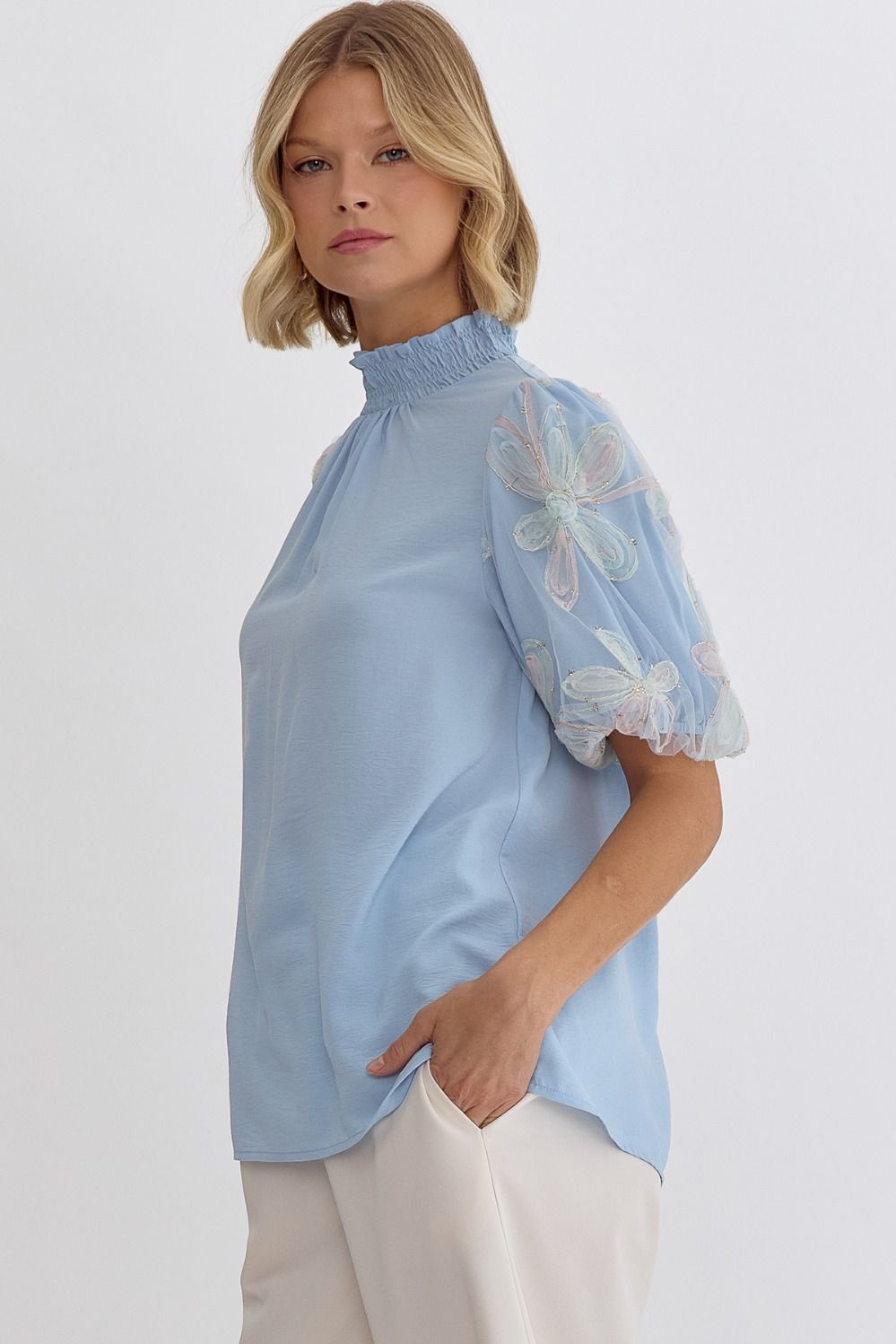 Sequin Sleeves Top Blue