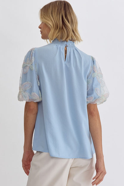 Sequin Sleeves Top Blue
