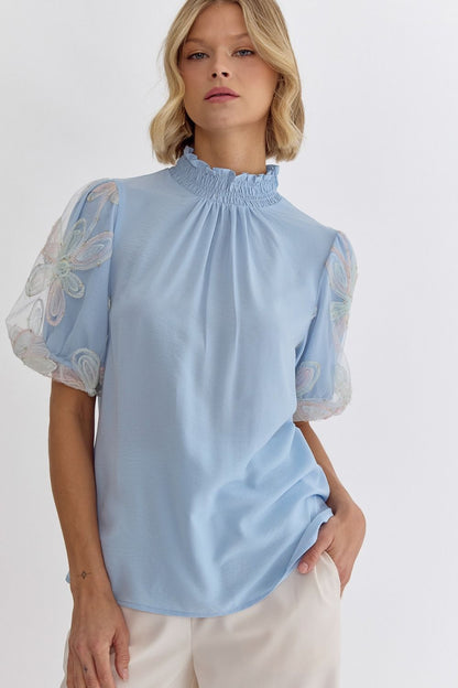 Sequin Sleeves Top Blue