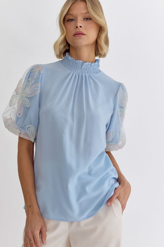 Sequin Sleeves Top Blue