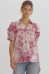 Merlot Puff Sleeve Floral Top