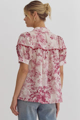 Merlot Puff Sleeve Floral Top